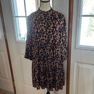 ba&sh Black and Brown Leopard Print Long Sleeve Dress